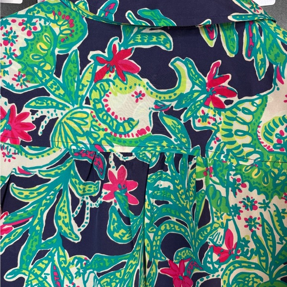 💚 Lilly Pulitzer Green Pink Floral Silk Button Blouse, Flowy XS Like New 💚 - Picture 14 of 16